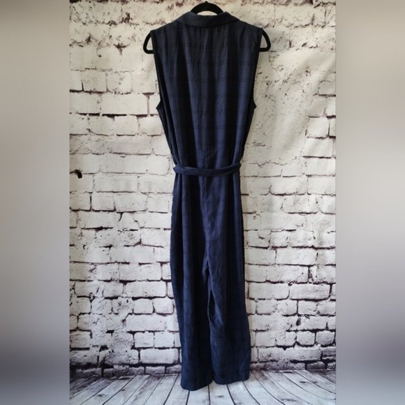 Anthropologie Jumpsuit Brielle Plaid Collar Button Sleeveless Blue - Size M NWT - Picture 3 of 12